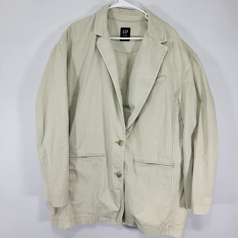 GAP Women's Sport Coat Jacket Two Button Beige Cotton Twill Garment Dyed XL TALL
